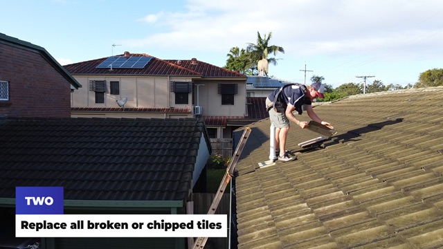 Step two replace all broken or chipped tiles